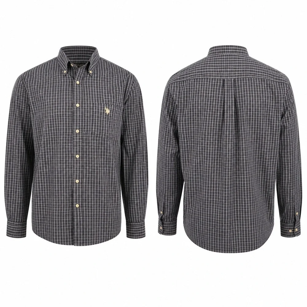 U.S. Polo Assn Men's XL Gray Plaid Button-Down Long Sleeve Logo Shirt